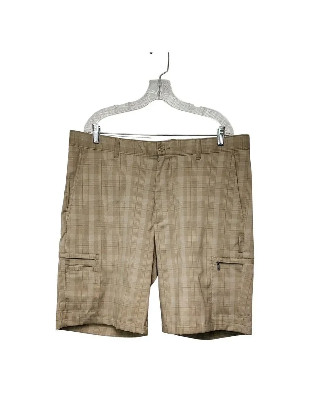 Greg Norman Men's Tasso Elba Tech Plaid Golf Shorts Size 38 Color Tan